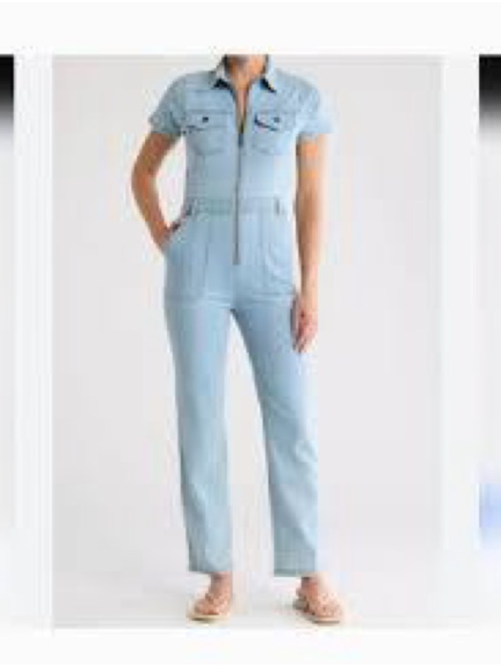 bebe Light Blue Denim Short-Sleeve Zip Jumpsuit